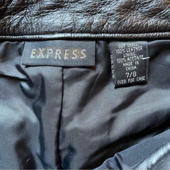 Vintage 90’s Express Black Genuine Leather Straight Leg Pants size 7/8 - Picture 6 of 11